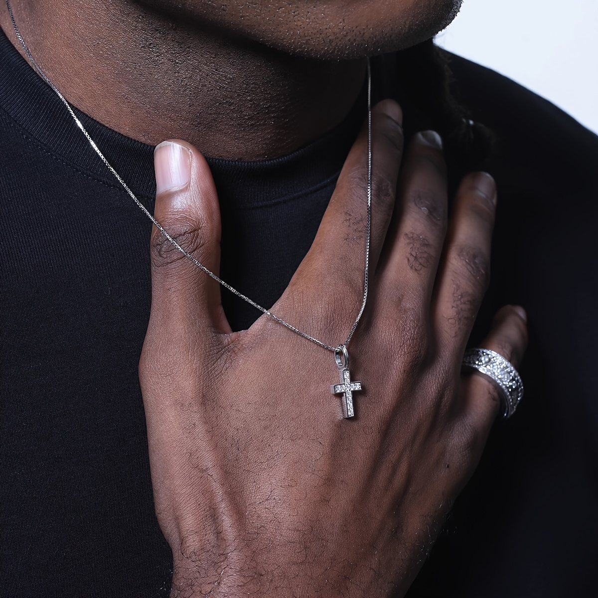 Mini Synthetic Cubic Zirconia Cross Pendant Necklace